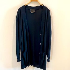 VTG Donna Karan Long Black Deep-V Woven Rayon Cardigan